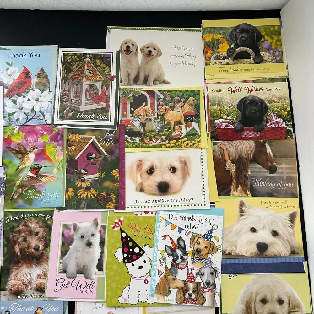 Mixed Lot of 28 Greeting Cards w/ Envelope Dogs Puppies Cats Kittens and Birds